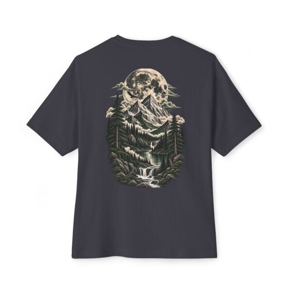 Moonlit Wilderness Boxy Tee – Oversized Mountain Forest Nature Graphic T-Shirt  Description by VX MERCH