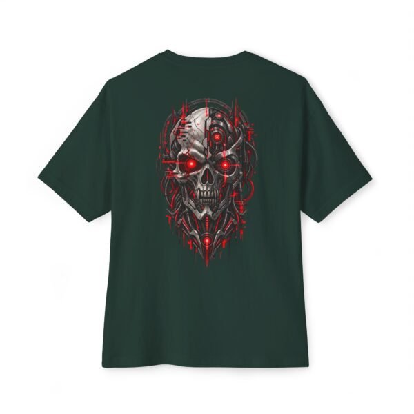 16639036685950591593_2048.jpeg Red Circuit — Oversized Black Cyber Skull Graphic Tee by VX MERCH