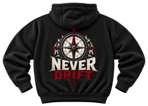Never Drift Compass Graphic Fleece Hoodie by VX MERCH
