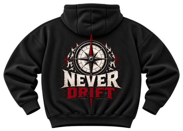 Never Drift Compass Graphic Fleece Hoodie by VX MERCH