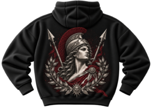 Crimson Valkyrie Mythology Graphic Fleece Hoodie by VX MERCH