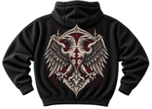 Crimson Griffin Crest Mythology Graphic Fleece Hoodie by VX MERCH