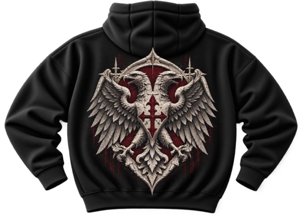 20260923074439-1f1b722a-1bef-6398-a01a-3eb7d5bd5255.png Crimson Griffin Crest Mythology Graphic Fleece Hoodie by VX MERCH