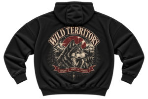 Wild Territory Hoodie — Vintage Mountain Wolf Graphic by VX MERCH