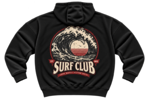 Retro Surf Club Hoodie — Vintage Ocean Wave Graphic by VX MERCH