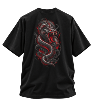 Crimson Serpent Dragon Boxy Tee — Oversized Black Mythology Graphic T-Shirt by VX MERCH