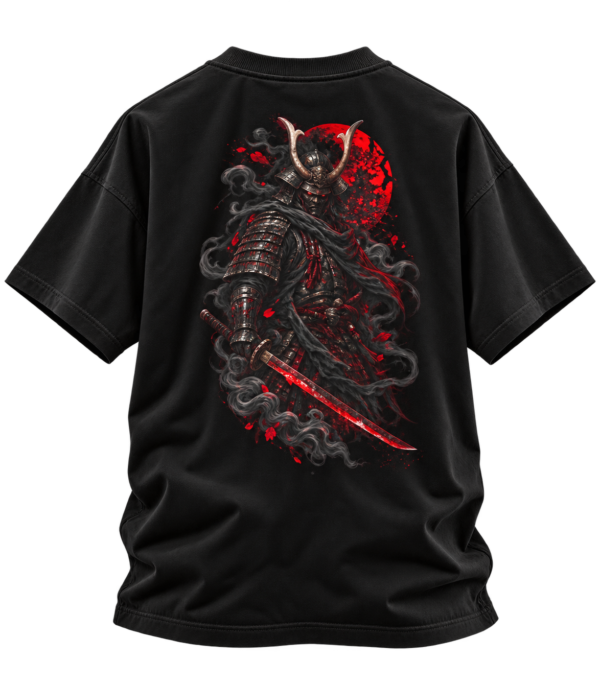 20260924094532-1f1b7fca-f08c-6670-a00d-faab3af19499.png Crimson Ronin Boxy Tee — Oversized Black Samurai Graphic T-Shirt by VX MERCH