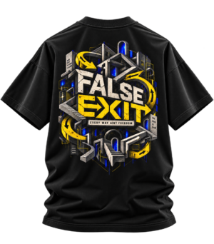 20260924111452-1f1b8092-9baf-67d8-85ac-7af3ef285051.png False Exit — Oversized Black Futuristic Graphic Tee by VX MERCH