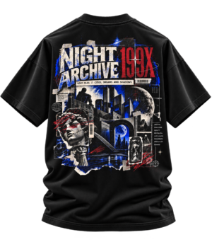 20260924111834-1f1b809a-e94b-61a6-aff4-ee3ecfa2b675.png Night Archive 199X — Oversized Black Retro-Future Graphic Tee by VX MERCH