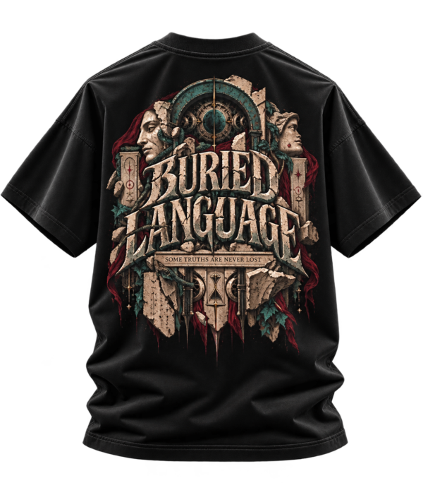 20260924112941-1f1b80b3-c09b-6436-b43e-b6bbed2ca1d6.png Buried Language — Oversized Black Symbolic Graphic Tee by VX MERCH