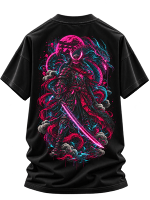 20260924140518-1f1b820f-9540-6f72-916b-fadcdf89445d.png Neon Ronin — Oversized Black Cyber Samurai Graphic Tee by VX MERCH