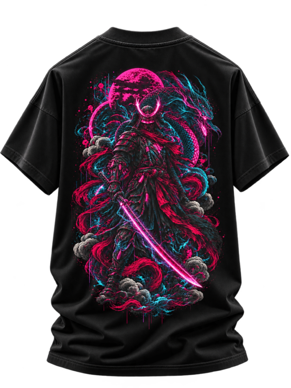 Neon Ronin — Oversized Black Cyber Samurai Graphic Tee by VX MERCH