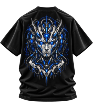 20260924140829-1f1b8216-afa9-69ac-8a72-8606d674e025.png Synthetic Oracle — Oversized Black Cybernetic Graphic Tee by VX MERCH