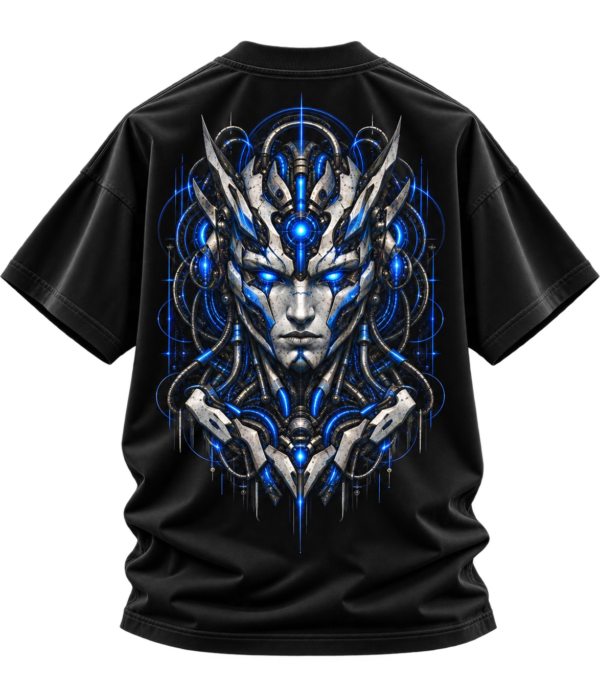Synthetic Oracle — Oversized Black Cybernetic Graphic Tee by VX MERCH