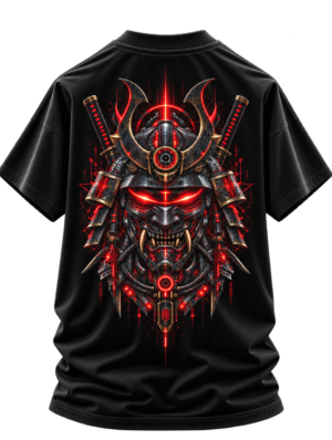 20260924143649-1f1b8255-feac-6a6a-8702-5ece83a598da.png Shogun Protocol — Oversized Black Cyber Samurai Graphic Tee by VX MERCH