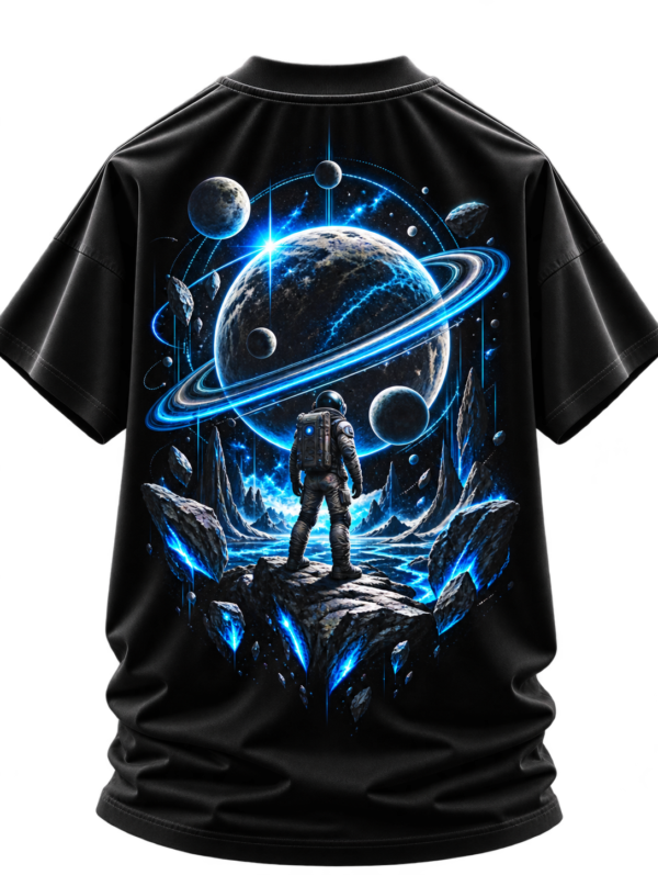 Edge of Infinity — Oversized Black Cosmic Explorer Graphic Tee by VX MERCH