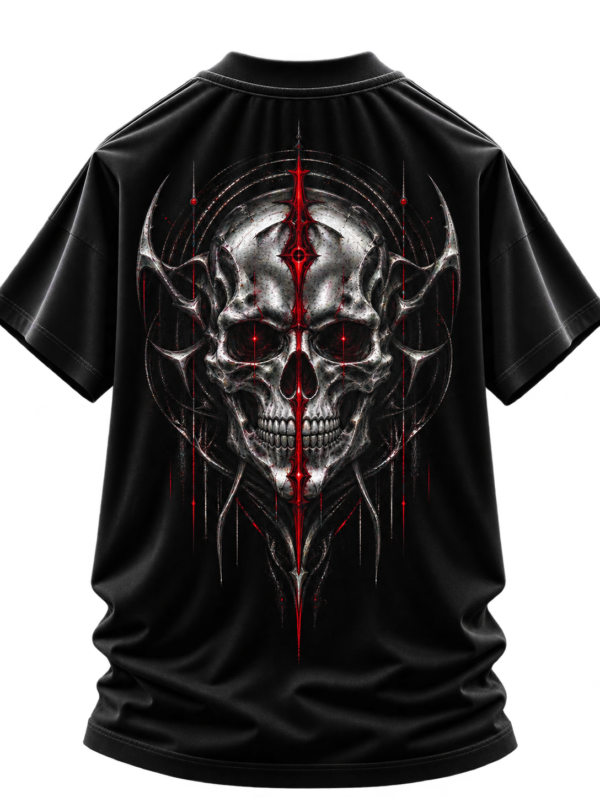 Iron Revenant — Oversized Black Metallic Skull Graphic Tee by VX MERCH
