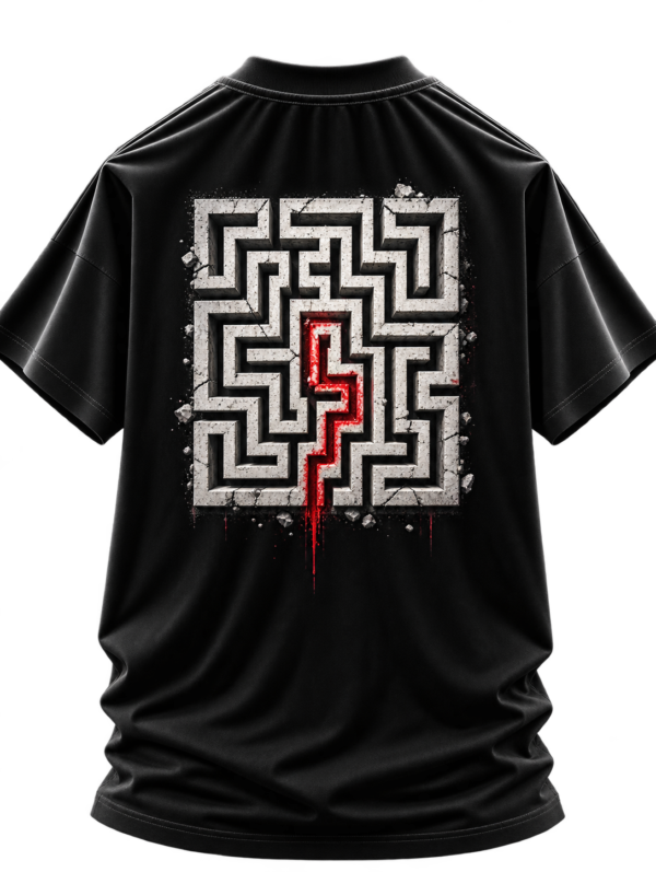 20260924160636-1f1b831e-af91-6ccc-bf05-0a2aedc9524c.png Find Your Way — Oversized Black Maze Graphic Tee by VX MERCH