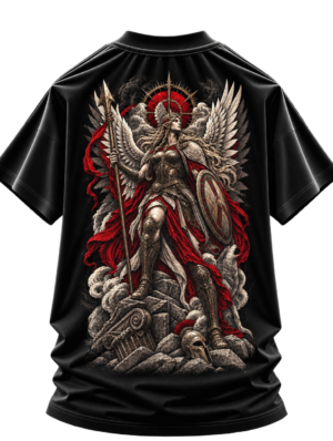 Divine Vanguard — Oversized Black Winged Warrior Graphic Tee by VX MERCH