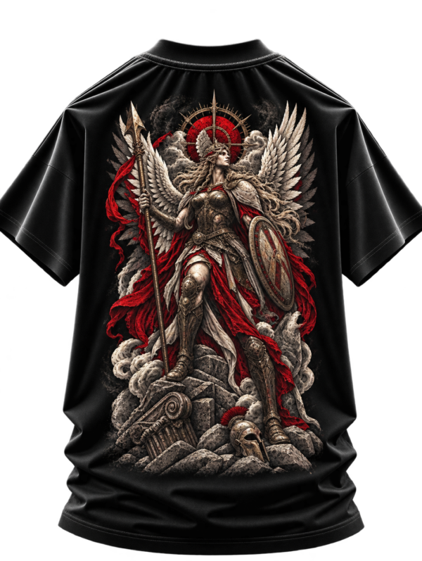 20260924165040-1f1b8381-34f7-6a58-882e-aa75c154b3a6.png Divine Vanguard — Oversized Black Winged Warrior Graphic Tee by VX MERCH