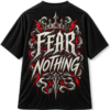 20260925115821-1f1b8d86-7346-6fca-8923-161fbbbbfce2.png Black VX MERCH graphic T-shirt featuring a crown, red lightning, and the bold text FEAR NOTHING in a metallic, gothic-inspired street style design.