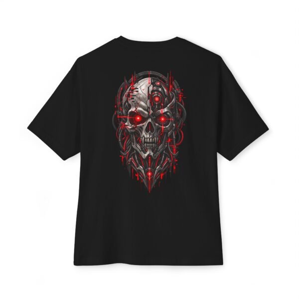 2116375371540412662_2048.jpeg Red Circuit — Oversized Black Cyber Skull Graphic Tee by VX MERCH