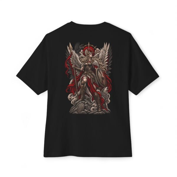 4745472226621686646_2048.jpeg Divine Vanguard — Oversized Black Winged Warrior Graphic Tee by VX MERCH
