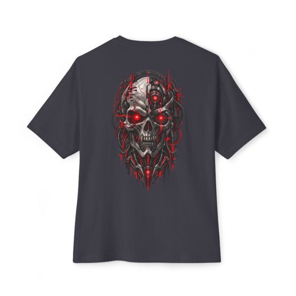 5772325085113359106_2048.jpeg Red Circuit — Oversized Black Cyber Skull Graphic Tee by VX MERCH