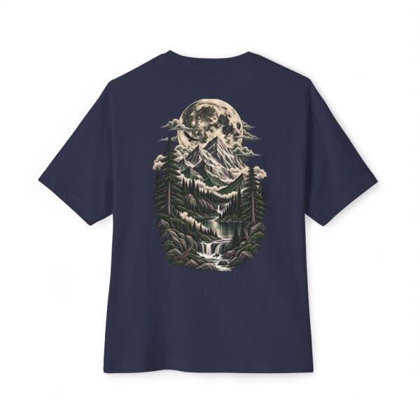 Moonlit Wilderness Boxy Tee – Oversized Mountain Forest Nature Graphic T-Shirt  Description by VX MERCH