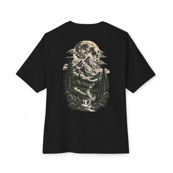 Moonlit Wilderness Boxy Tee – Oversized Mountain Forest Nature Graphic T-Shirt  Description by VX MERCH