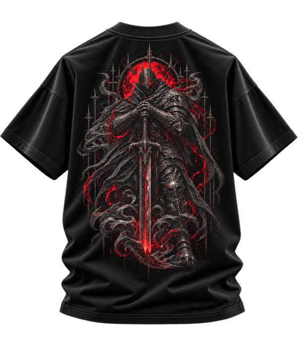 Crimson Warden Boxy Tee — Oversized Black Dark Fantasy Graphic T-Shirt by VX MERCH