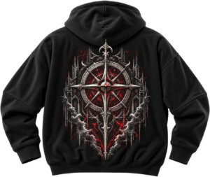 Eclipse Compass Gothic Graphic Fleece Hoodie by VX MERCH