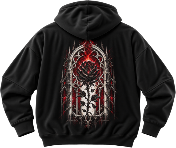 Crimson Sanctuary Gothic Rose Graphic Fleece Hoodie by VX MERCH