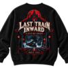 20261001105222-1f1bd862-e134-6542-b357-26f44794d9ff.png Black VX MERCH sweatshirt featuring a gothic train graphic, red moon, and text reading Last Train Inward to Better Days & Brighter, Route 2026.