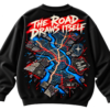 The Road Draws Itself oversized graphic sweatshirt with abstract city map, blue route lines, red directional markings and urban back print