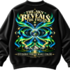 The Sky Reveals the Field oversized black graphic sweatshirt featuring glowing aurora borealis patterns, blue and green magnetic field lines, celestial energy artwork and colorful back print.